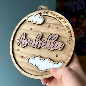 Cloud Baby Name Announcement Disc
