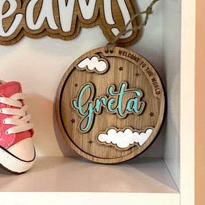 Cloud Baby Name Announcement Disc