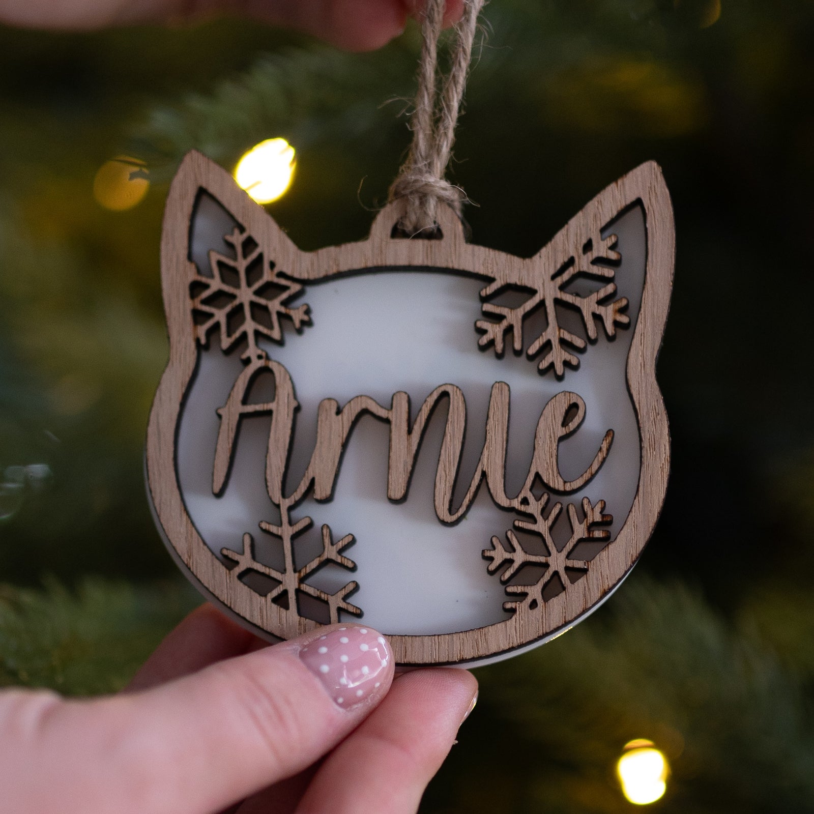 Cat Shaped Christmas Decoration With Personalised Name