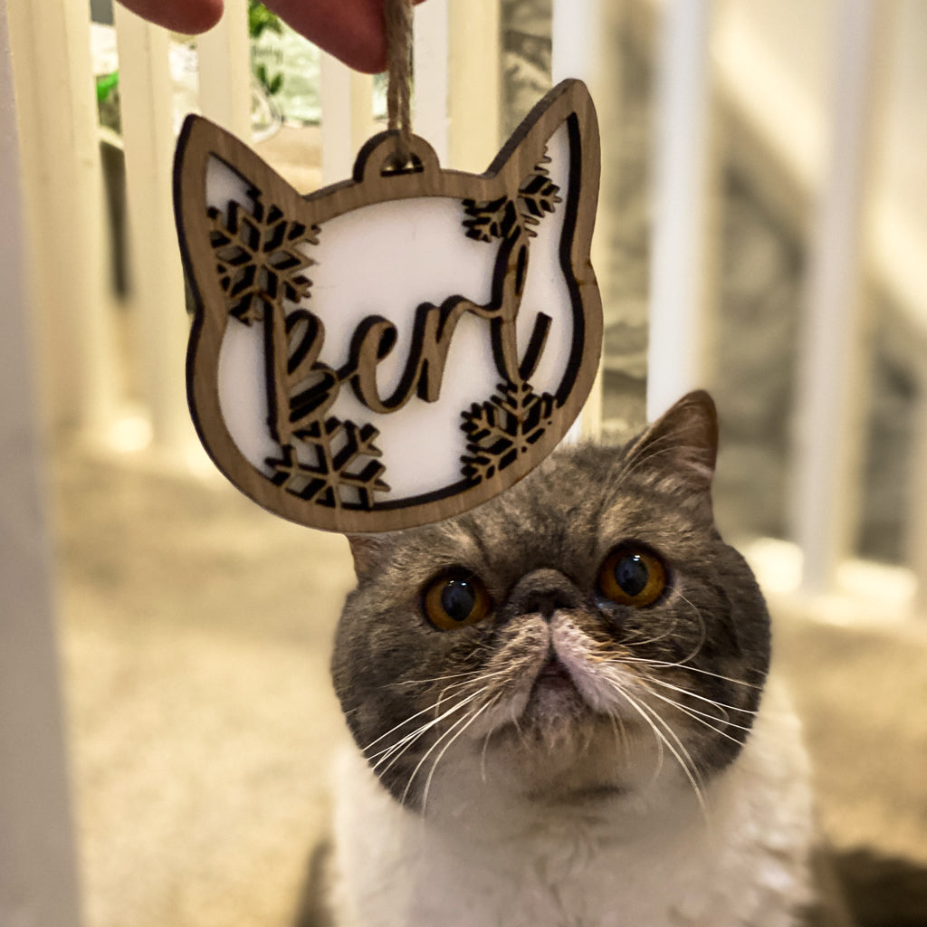 Cat Shaped Christmas Decoration With Personalised Name