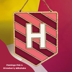 Striped Banner Sign with Initial