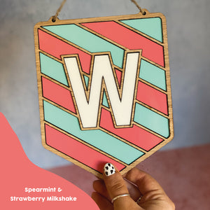 Striped Banner Sign with Initial
