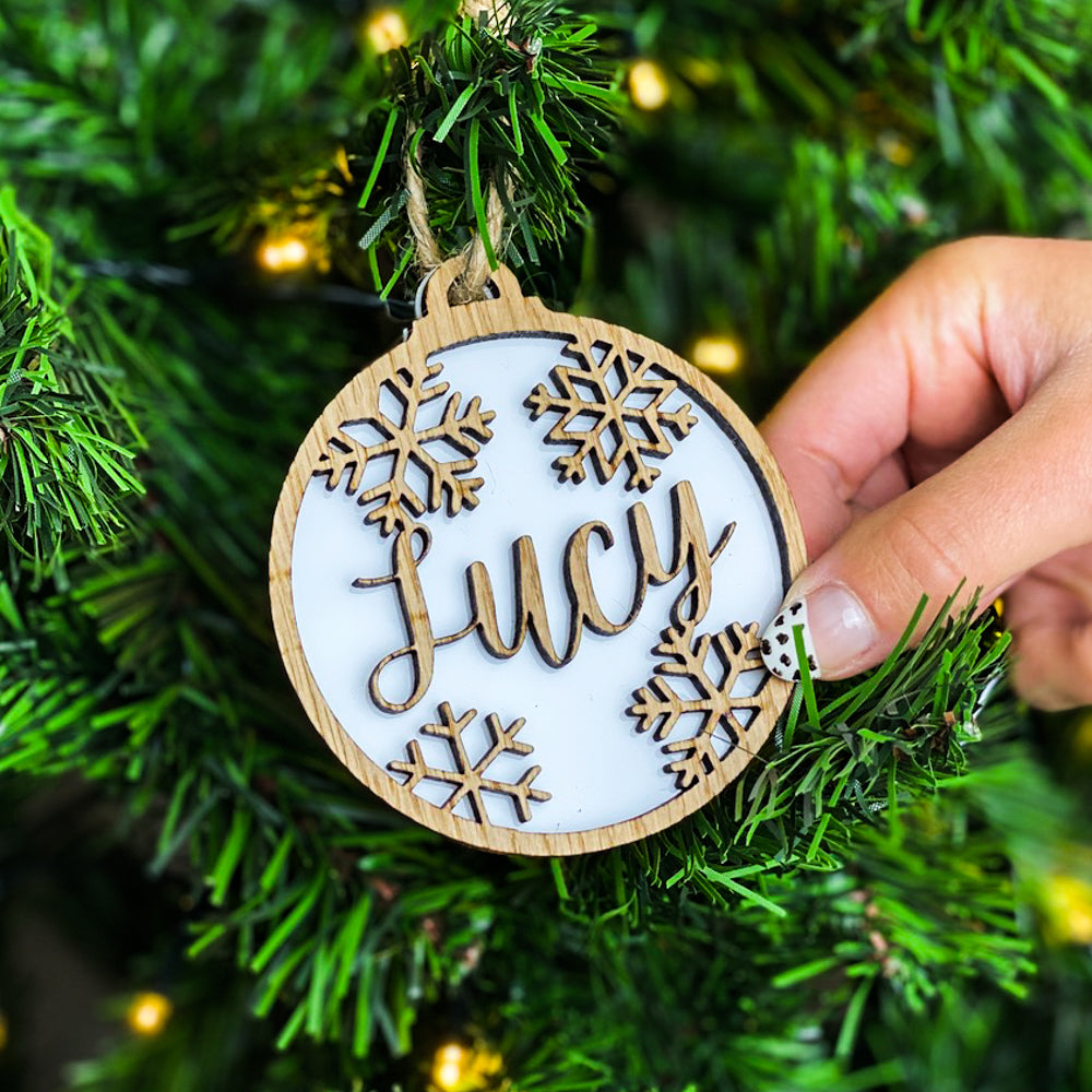 Snowflake Christmas Bauble With Personalised Name